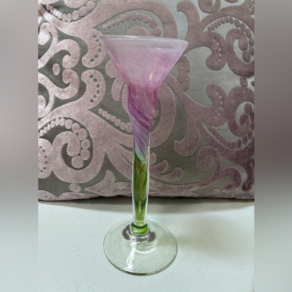 Pink Green Swirl Glass candle holder